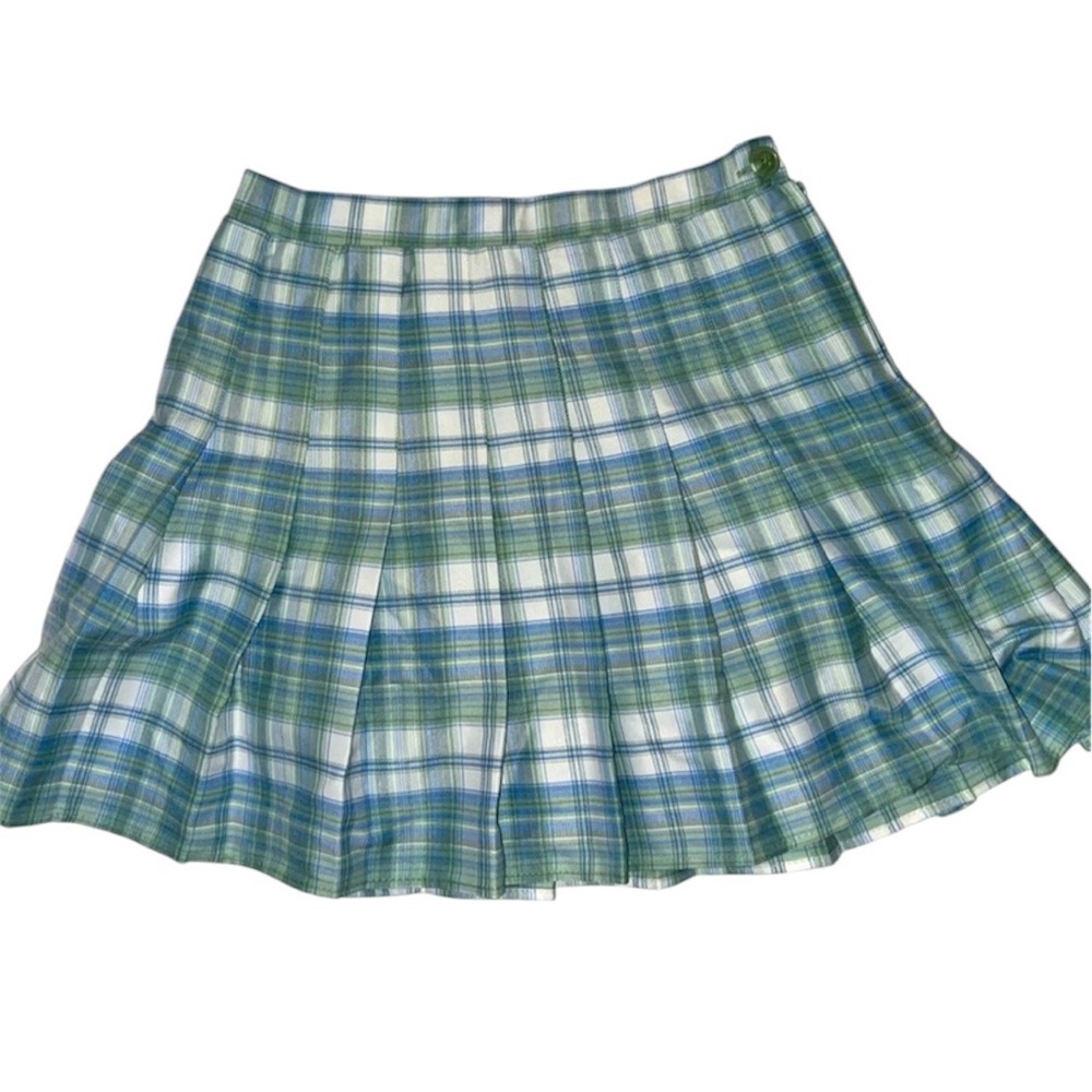 Plaid Pleated Side Zip/Button Skirt